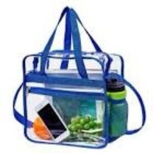 Clear Tote Bag Stadium Aprroved 12” x 12” x 5.5” Clear and Blue NWT